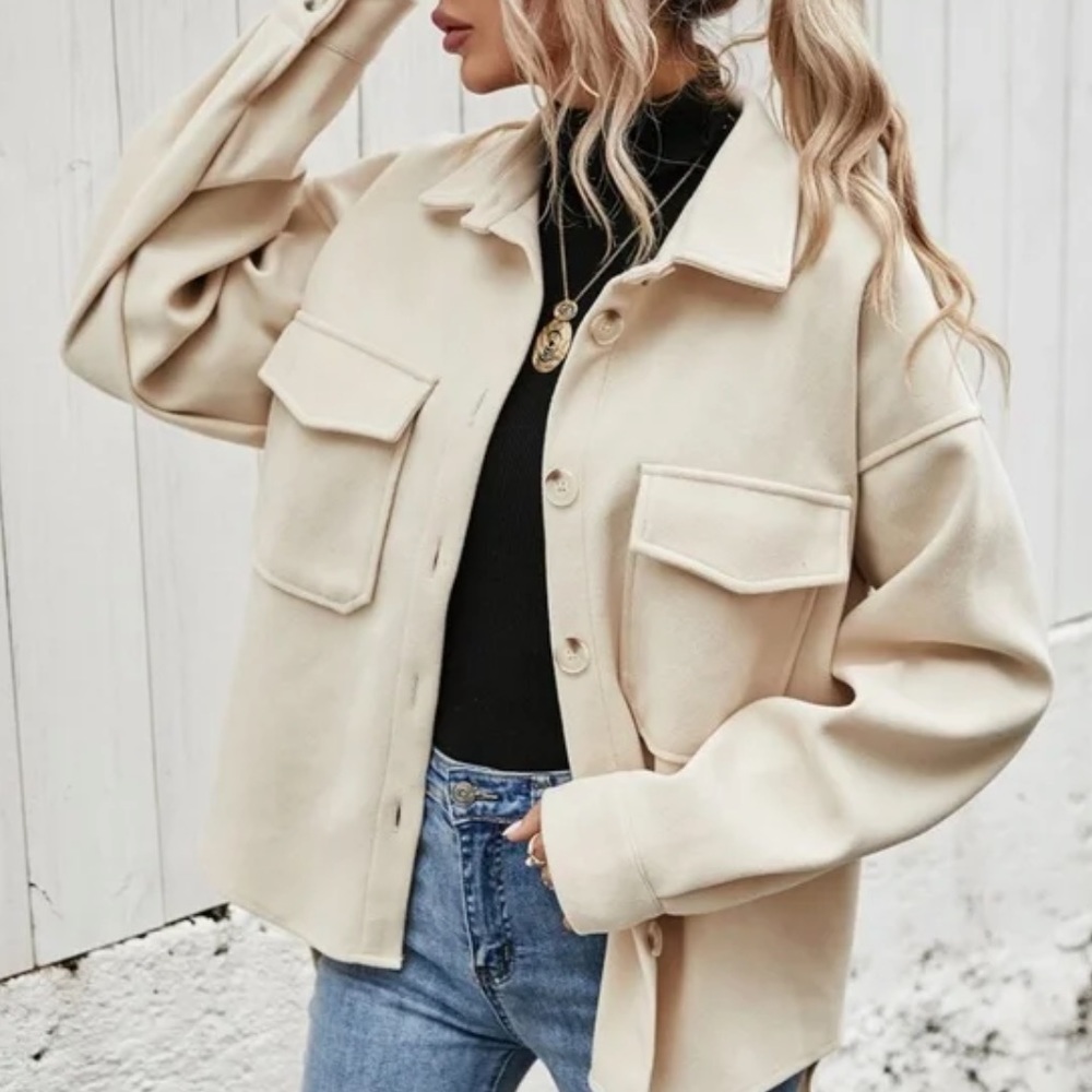 Boyfriend fit button up oversized shacket jacket